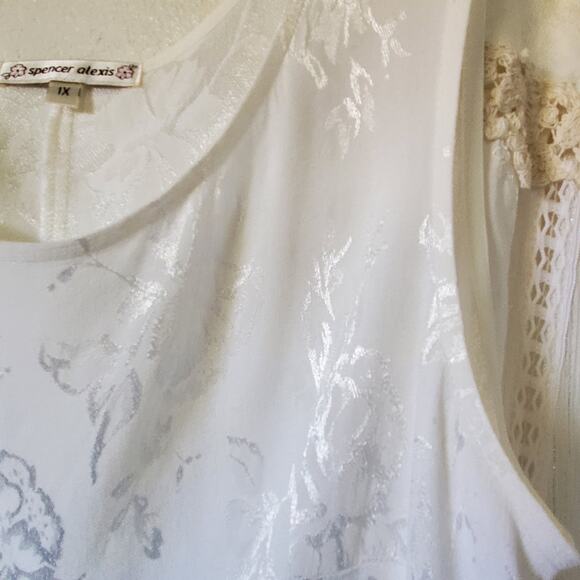 Spencer Alexis 2pc Skirt Set Womens 1X Ivory Floral Lace Sleeveless Maxi Wedding - Picture 8 of 16